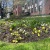 a flower bed in front of a building